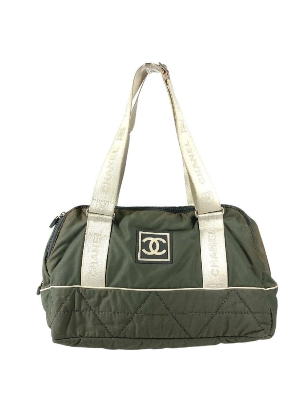 Chanel Boston Bag Logo CC Nylon Gray